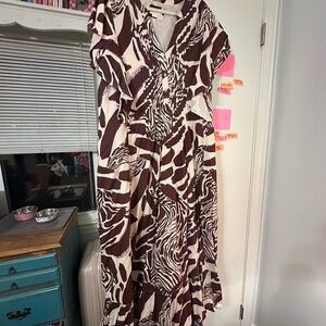Maeve by Anthropologie Plus SizeElegant Brown and White Patterned Dress